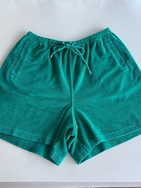 Vintage 90s Terry Cloth Shorts Green Drawstring Lounge Shorts Medium